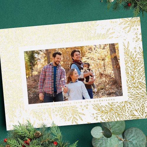 Christmas Photo Botanical SnowFlake Gold Foil Holiday Card