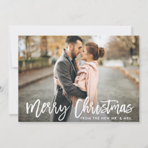 Christmas Photo Brush Script New Mr. and Mrs. Card