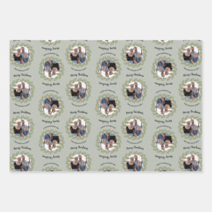 Christmas Photo & Calligraphy on Branches Wrapping Paper Sheets