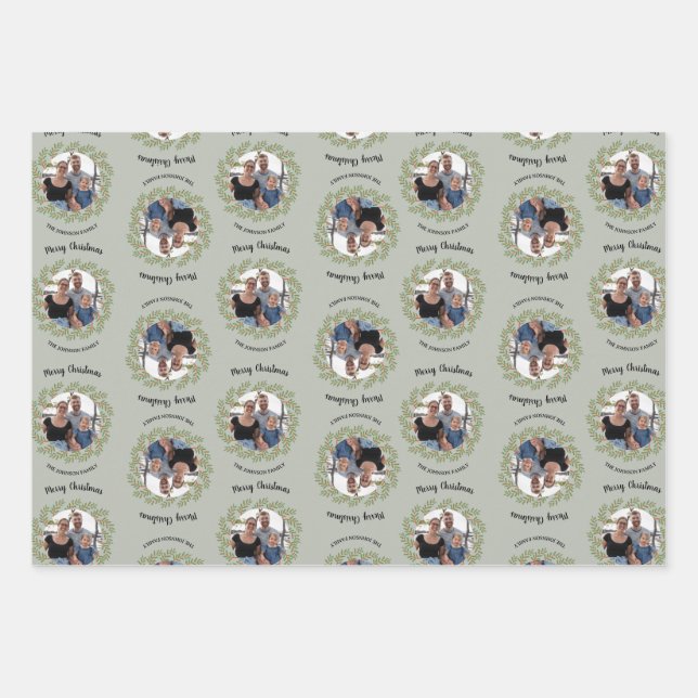 Christmas Photo & Calligraphy on Branches  Wrapping Paper Sheets (Front 3)