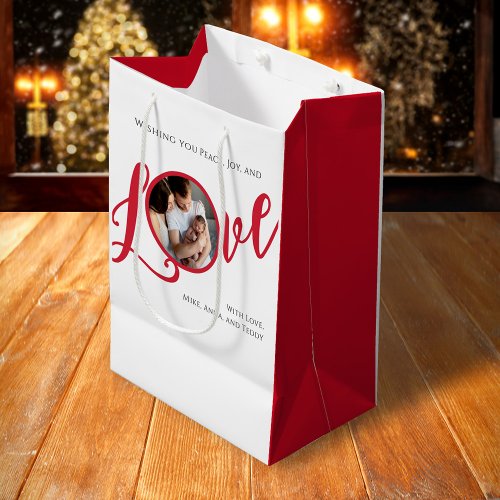 Christmas Photo Calligraphy Script Cute Love  Medium Gift Bag