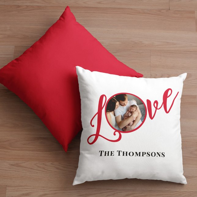 Christmas Photo Calligraphy Script Cute  Throw Pillow (Love simple photo typography calligraphy script pillow)