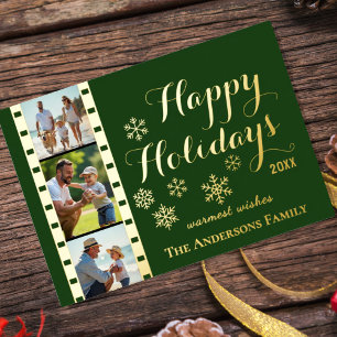 Christmas Photo Card, Classic Film Strip, Green Foil Holiday Card