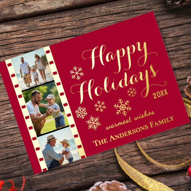 Christmas Photo Card, Classic Film Strip, Red Foil Holiday Card (Classic Christmas Photo Card / Film strip, Real Foil)