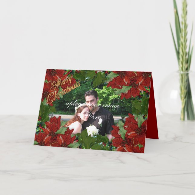 Christmas photo card Holly poinsettias (Front)