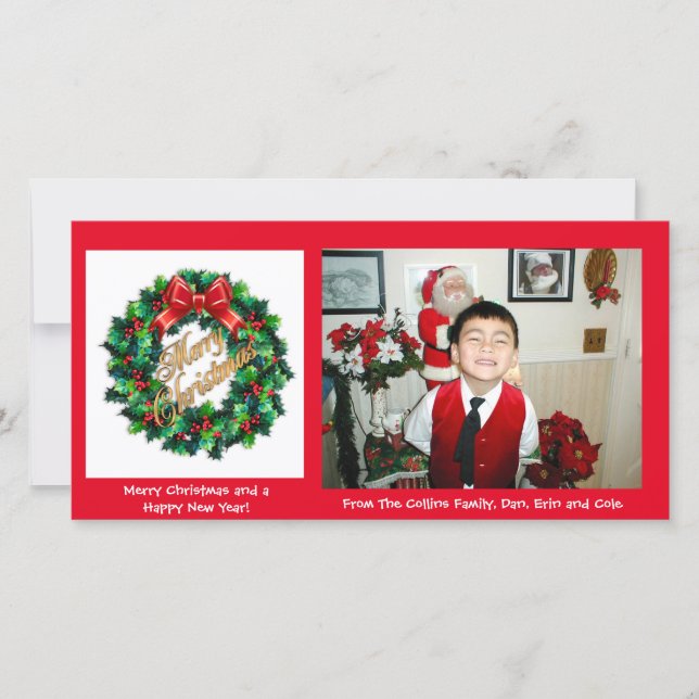Christmas Photo card Holly Wreath (Front)
