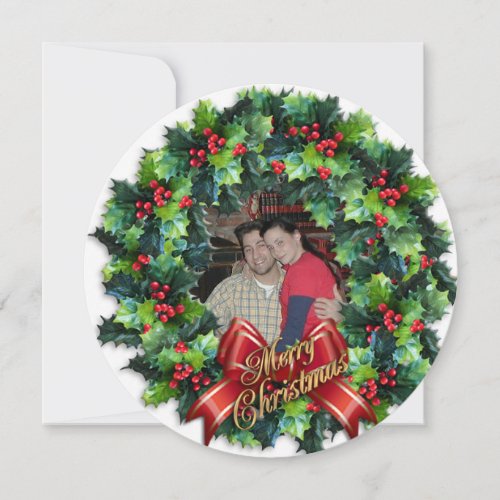 Christmas photo card round wreath