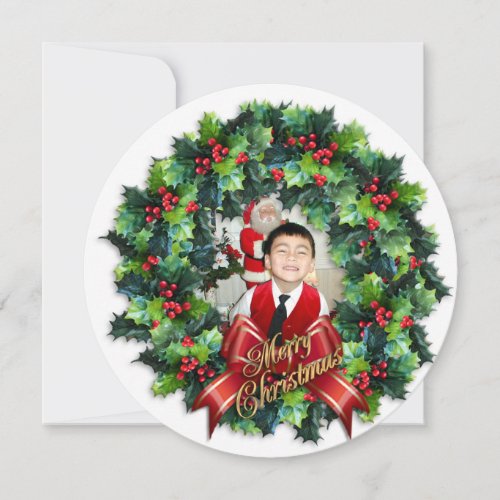 Christmas photo card round wreath