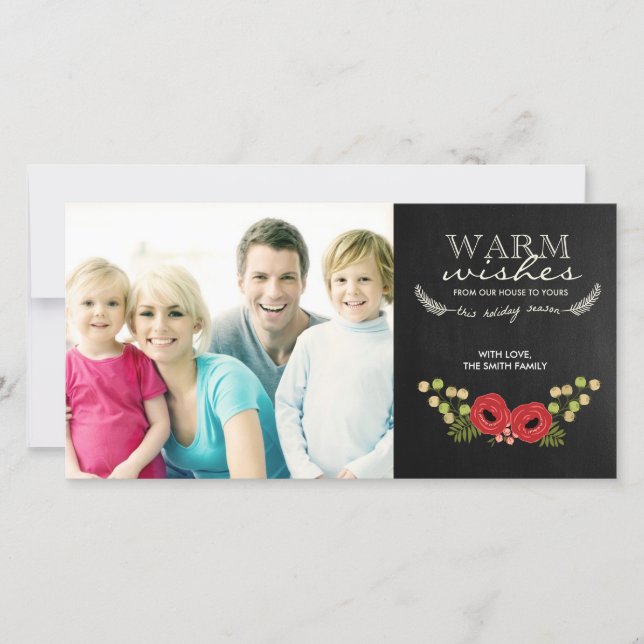 Christmas Photo Card Vintage Floral Chalkboard (Front)