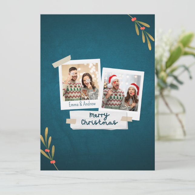 Christmas Photo Card with Green Color Texts (Standing Front)