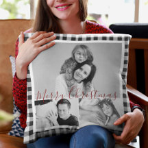 Christmas Photo Collage Black White Plaid Gingham
