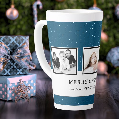Christmas Photo Collage Blue Custom Family Holiday Latte Mug