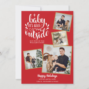 Christmas Photo Collage Cute Baby Its Cold Outside Holiday Card