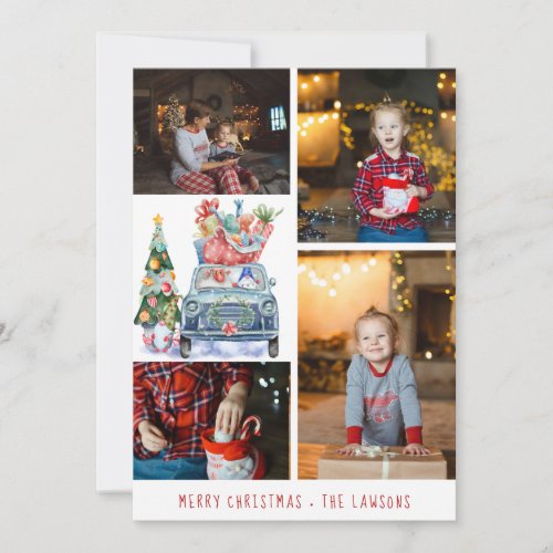 Christmas Photo Collage  Cute Gnomes  Santa Holiday Card