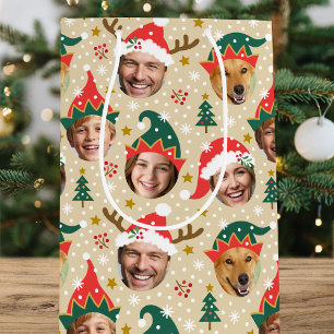 Christmas Photo Collage Festive Funny Face Beige Medium Gift Bag