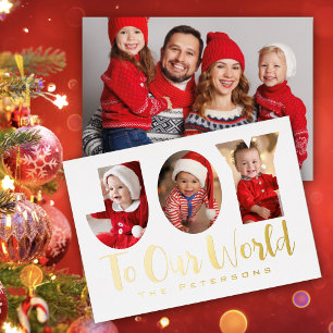 Christmas Photo Collage Gold Foil Holiday Card