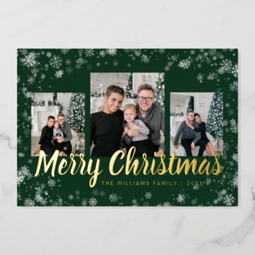 Christmas Photo Collage Gold Foil Holiday Card