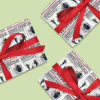 Christmas Photo Collage Holiday Red Newspaper Wrapping Paper