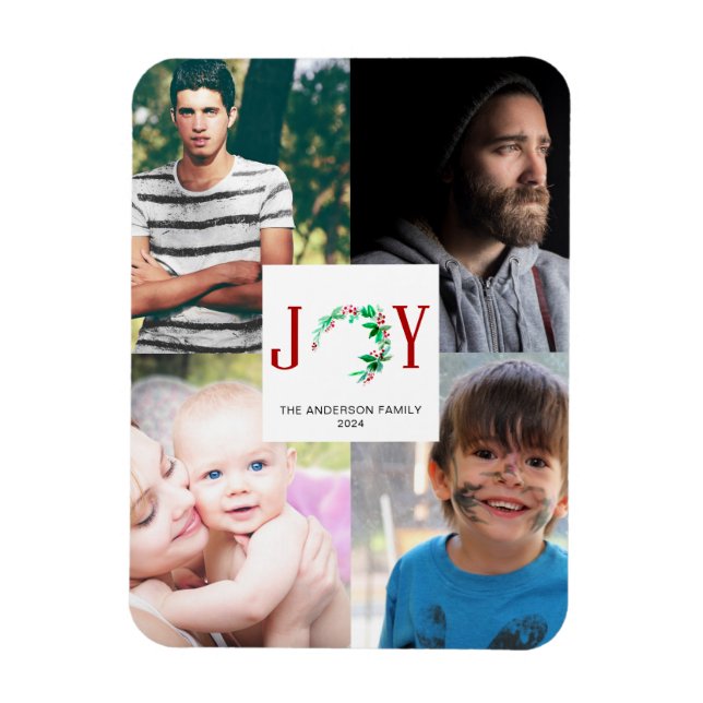 Christmas Photo Collage Joy Family Pictures Magnet (Vertical)