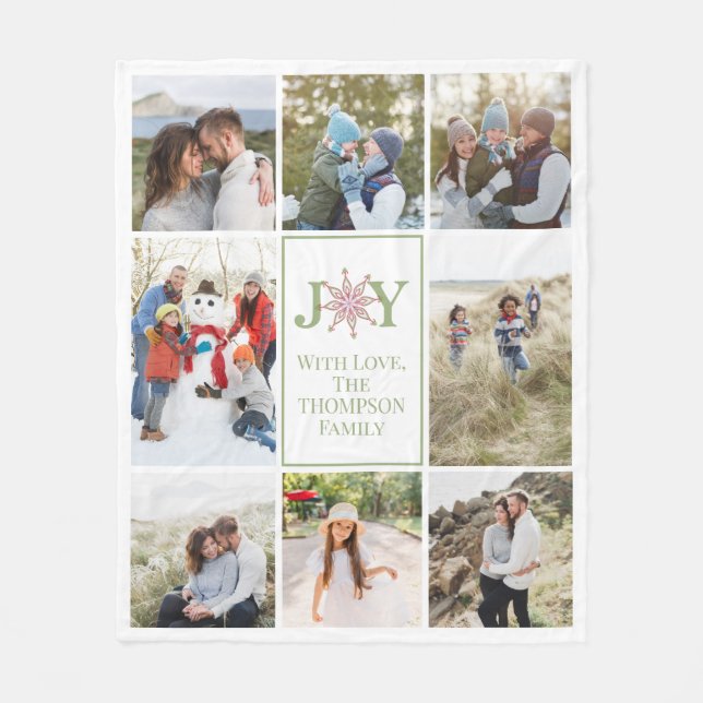 Christmas Photo Collage Joy Typography Snowflake  Fleece Blanket (Front)