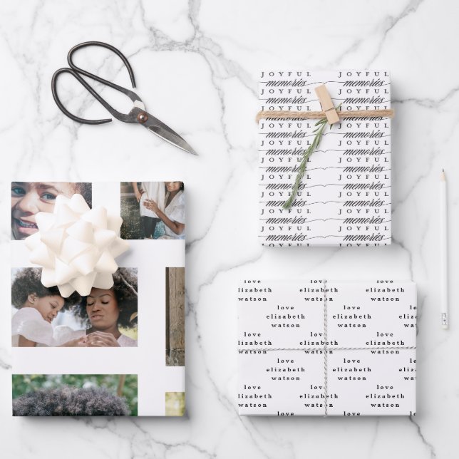 Christmas Photo Collage Modern Joyful Moments Wrapping Paper Sheets (Front)