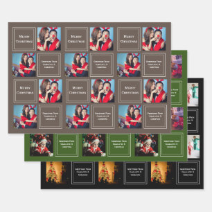 Christmas Photo Collage Personalized Template Wrapping Paper Sheets