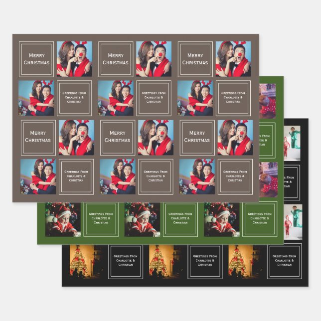 Christmas Photo Collage Personalized Template Wrapping Paper Sheets (Set)