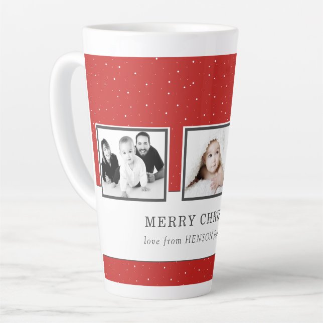 Christmas Photo Collage Red Custom Family Holiday Latte Mug (Left Angle)