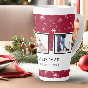 Christmas Photo Collage Red Snowflake Family Latte Mug