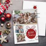 Christmas Photo Collage Tree Ornament Red Holiday Card<br><div class="desc">Send your Christmas greetings to your family and friends with this modern minimal photo Christmas card. The design features a cute red tree ornament graphic and space for 3 pictures... 1 horizontal and 2 smaller square pictures. Add your own personal message on the the back, or use the one that...</div>