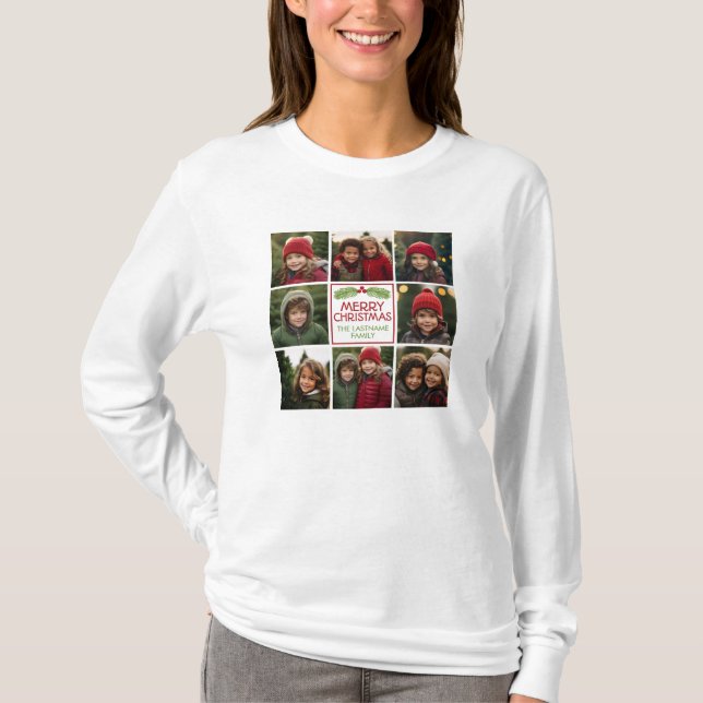 Christmas Photo Collage with Rustic Pine T-Shirt (Front)