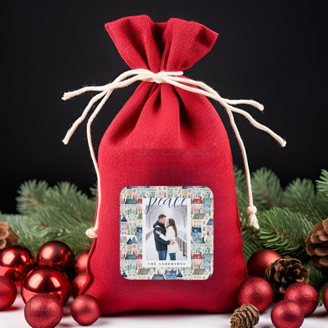 Christmas Photo colorful Houses Blue Holiday  Square Sticker (Creator Uploaded)