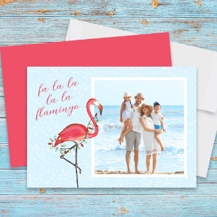 Christmas Photo Cute Beach Pink Tropical Flamingo  Holiday Card
