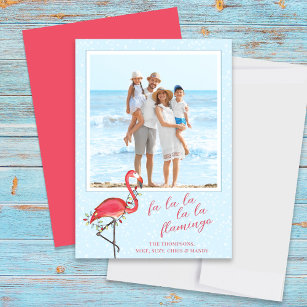 Christmas Photo Cute Beach Pink Tropical Flamingo  Holiday Card
