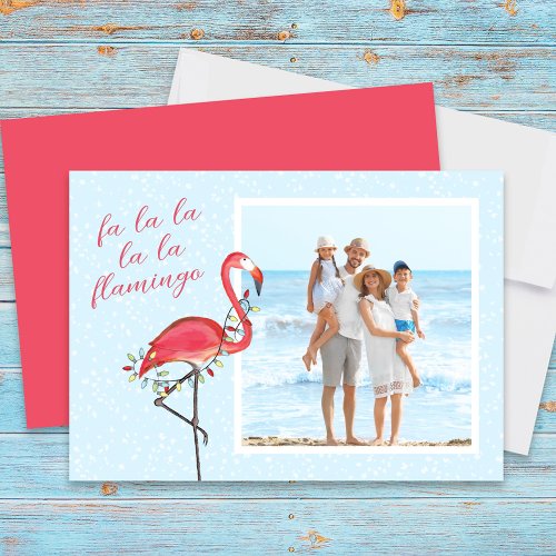 Christmas Photo Cute Beach Pink Tropical Flamingo  Holiday Card