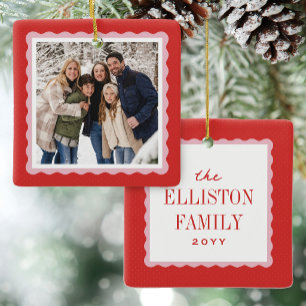 Christmas photo cute pink and red frame ceramic ornament