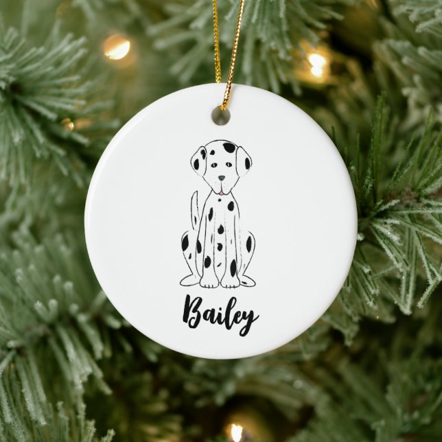 Christmas Photo Cute Puppy Dog Dalmatian Holiday  Ceramic Ornament (Tree)