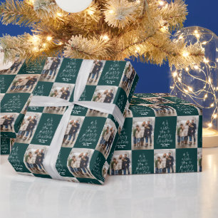 Christmas photo dark teal green holiday wrapping paper
