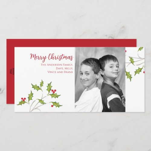 Christmas Photo Elegant Botanical Holly Berries  Holiday Card