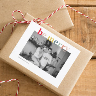 Christmas Photo Family Colorful Be Merry Postcard