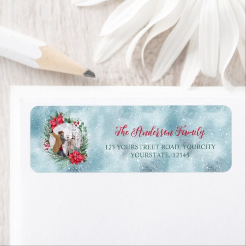 Christmas photo family floral wreath label