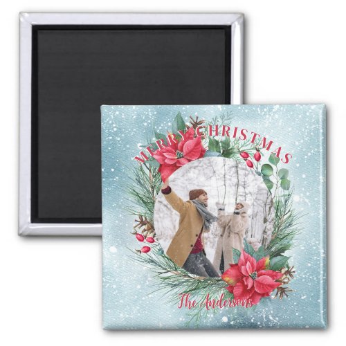 Christmas photo family floral wreath magnet