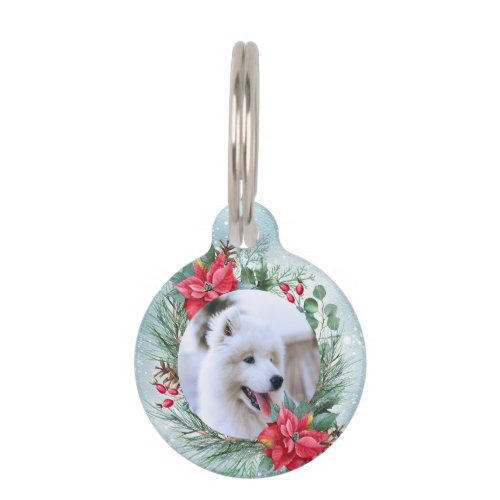 Christmas photo family floral wreath pet ID tag