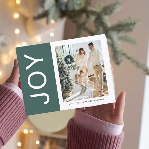 Christmas Photo Family  Green Joy Holiday Postcard