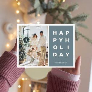 Christmas Photo Family Happy Holidays Blue Postcard
