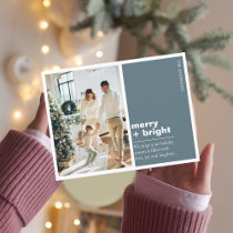 Christmas Photo Family | Merry + Bright Blue Postcard