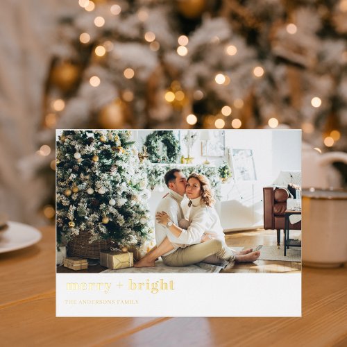Christmas Photo Family  Merry  Bright  Foil Holiday Postcard