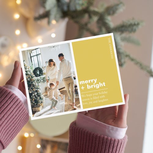 Christmas Photo Family  Merry  Bright Yellow  Postcard