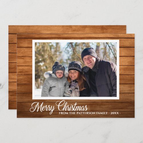 Christmas Photo Family Name Rustic Wood 2 Sided Card