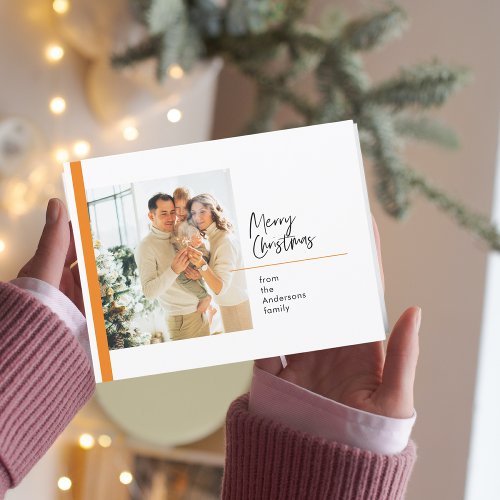 Christmas Photo Family  Orange Merry Christmas Postcard